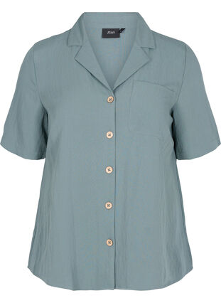 Viskose skjorte med korte ærmer, Balsam Green, Packshot image number 0
