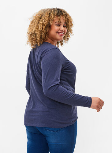 Basis bluse med lange ærmer, Night Sky Melange, Model image number 1