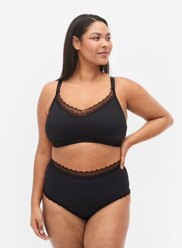 Højtaljet hipster med blonder, Black, Model image number 0