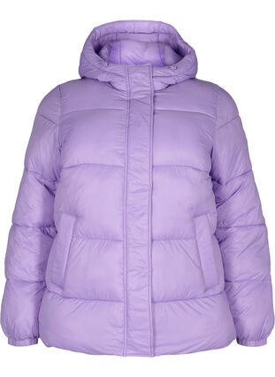 Kort pufferjakke med hætte, Lavender, Packshot image number 0