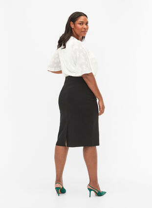 Tætsiddende midinederdel med slids, Black, Model image number 1