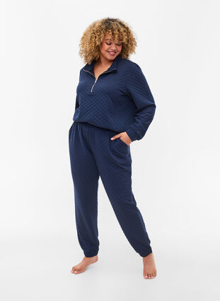 Quiltet sweatshirt med lynlås, Navy Blazer, Model image number 2