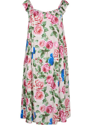 Blomstret midikjole med flæser, Bright Flower , Packshot image number 0