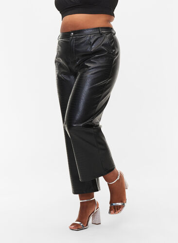 Imiterede læderbukser med vidde, Black, Model image number 2