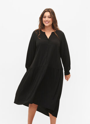 Midikjole med lange ærmer, Black, Model image number 2