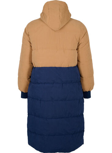 Lang vinterjakke med color-block, Tobacco Brown w/navy, Packshot image number 1