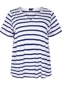 Stribet bomulds t-shirt med v-hals