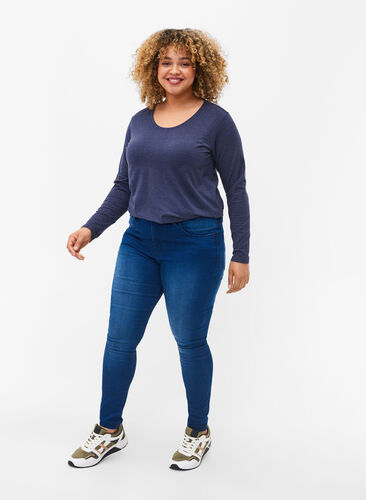 Basis bluse med lange ærmer, Night Sky Melange, Model image number 2
