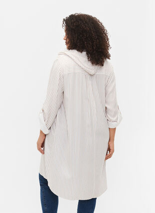 Viskose tunika med hætte, Natural/White Stripe, Model image number 1