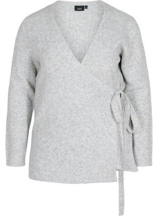 Meleret strik cardigan med wrap, Light Grey Melange, Packshot image number 0