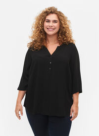 Bluse i viskose med 3/4 ærmer, Black, Model