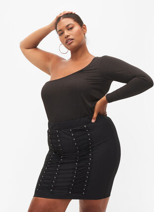 Tætsiddende nederdel med snøre, Black, Model image number 2