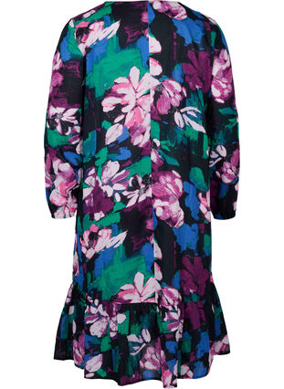 Blomstret midikjole med lange ærmer i viskose, Black Flower AOP, Packshot image number 1