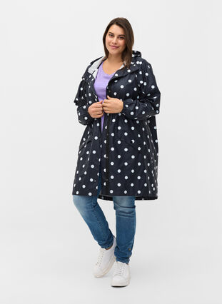 Mønstret regnjakke med hætte, Navy Blazer W/Dots, Model image number 3