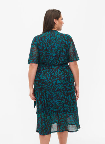 Printet midikjole med wrap, Black Green AOP, Model image number 1