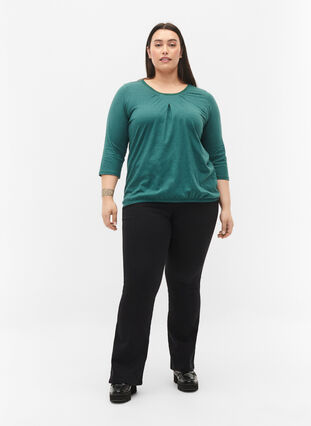 Bomuldsbluse med 3/4 ærmer, Mallard Green, Model image number 2