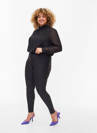 Højhalset bluse med lange transparente ærmer, Black, Model image number 2
