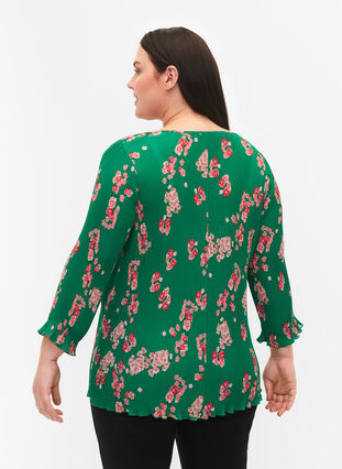 Plisseret bluse med 3/4 ærmer, Jolly Green Flower, Model image number 1