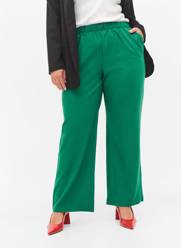Løse bukser med lommer - Grøn - Str. - PlusLet