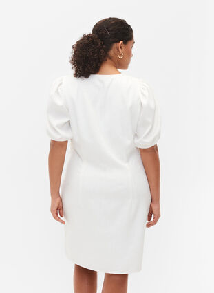 Kortærmet kjole med draperinger og struktur, Bright White, Model image number 1