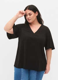 Kortærmet bluse med a-shape, Black, Model