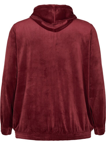 Velour cardigan med lynlås og hætte, Cabernet, Packshot image number 1