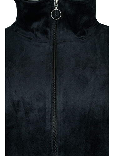 Velourkjole med lynlås og lommer, Black, Packshot image number 2