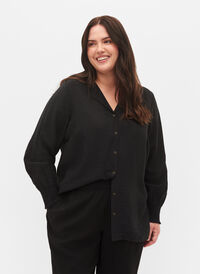 Viskose skjorte med smock, Black, Model