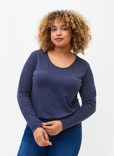 Basis bluse med lange ærmer, Night Sky Melange, Model image number 0
