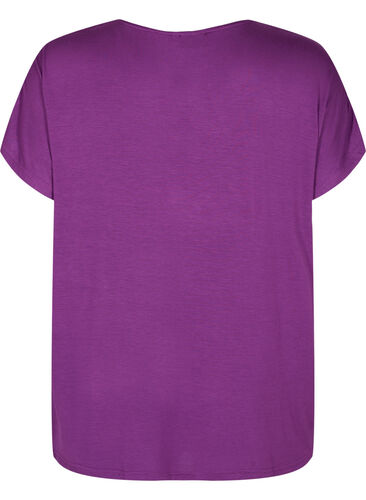 Kortærmet viskose t-shirt med blomsterprint, Grape Juice Flower, Packshot image number 1