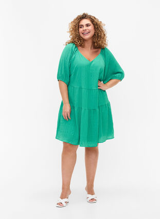 A-formet kort kjole med v-hals, Deep Mint, Model image number 2