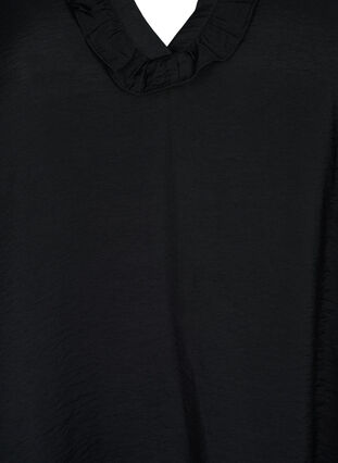 Viskosebluse med pufærmer og flæser, Black, Packshot image number 2