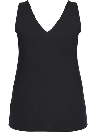 Basis top i rib med v-udskæring, Black, Packshot image number 1