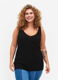 Strikket top med v-udskæring, Black, Model