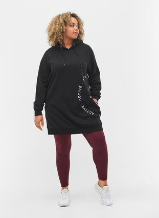 Lang sweatshirt med hætte og printdetaljer, Black w. Logo Print, Model image number 2