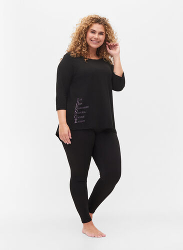 Bomulds t-shirt med 3/4 ærmer, Black LOUNGE, Model image number 2