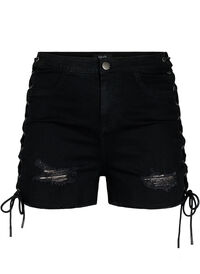 Ripped denim shorts med snøre