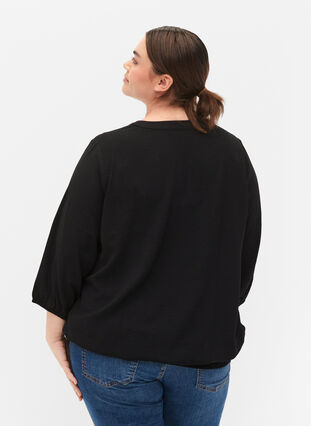 Bluse med smock og 3/4 ærmer, Black, Model image number 1