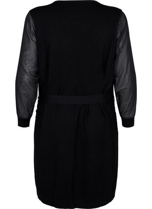 Strikket kjole med transparente ærmer, Black, Packshot image number 1