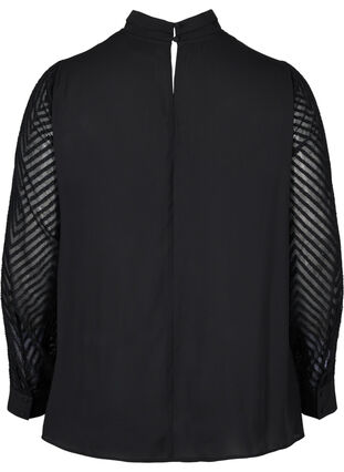 Højhalset bluse med lange transparente ærmer, Black, Packshot image number 1