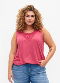 Ærmeløs top med blonde, Bright Rose Mel., Model