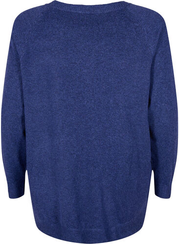 Meleret strikbluse med knappedetaljer, Navy Blazer Mel., Packshot image number 1