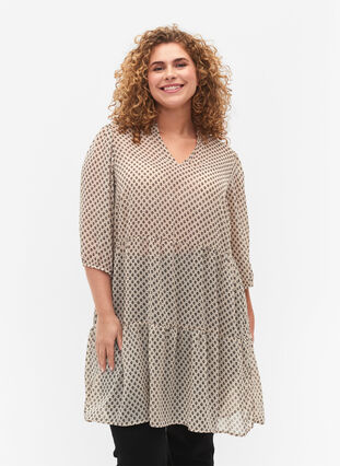 FLASH - Prikket tunika med 3/4 ærmer, Off White Dot , Model image number 0