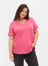 Ensfarvet basis t-shirt i bomuld, Hot Pink, Model