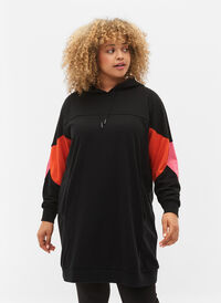 Sweatkjole med colorblock og lommer, Black, Model