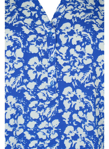 Langærmet bluse med blomsterprint og v-hals, Blue White Flower, Packshot image number 2