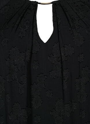 Kjole med struktur og korte ærmer, Black, Packshot image number 2