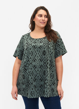 FLASH - Bluse med korte ærmer og print, Balsam Graphic, Model image number 0