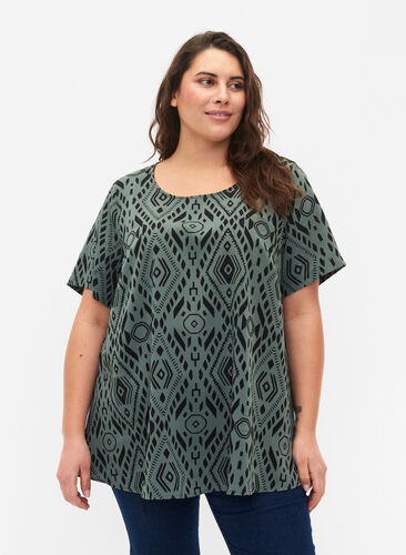 FLASH - Bluse med korte ærmer og print, Balsam Graphic, Model image number 0