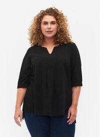 FLASH - Bomulds bluse med halvlange ærmer, Black, Model